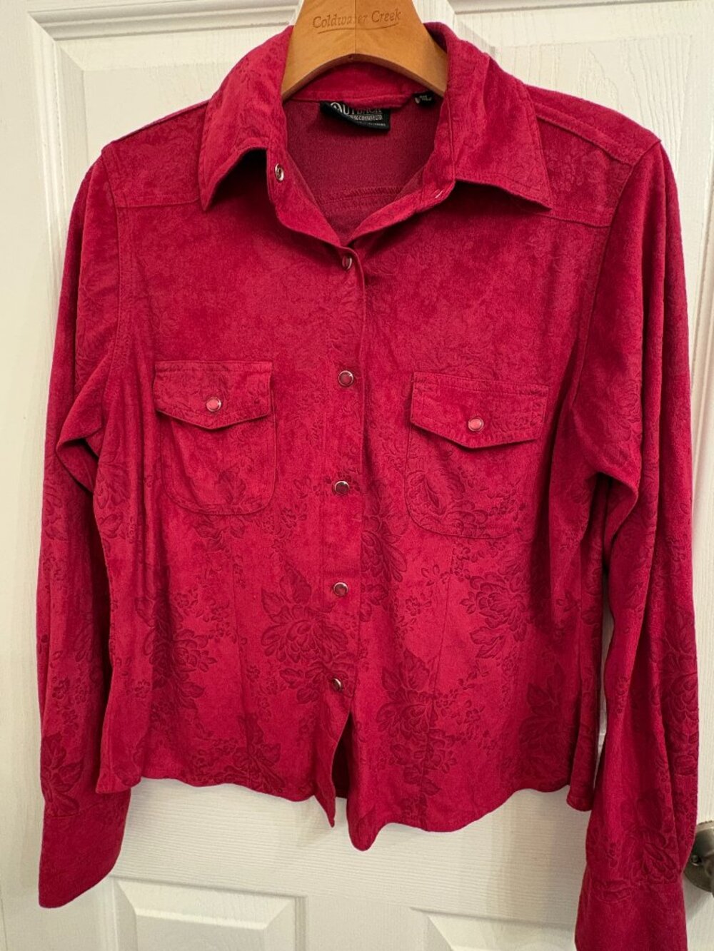 Outback Trading Western Rose Tooled Shirt Floral Pearl Snap Faux Suede Cowgirl S